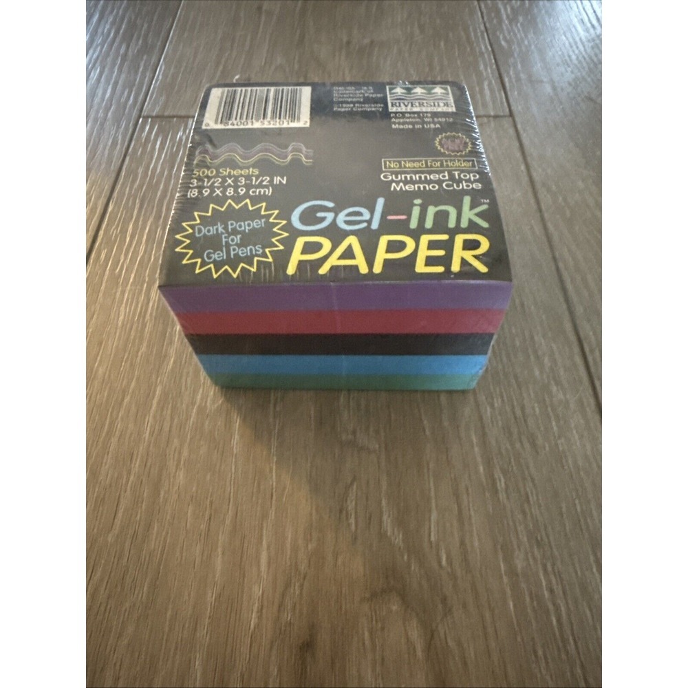 New Sealed Vtg 1999 Riverside Gel-ink Dark Paper Memo Cube-gummed top-500 sheets